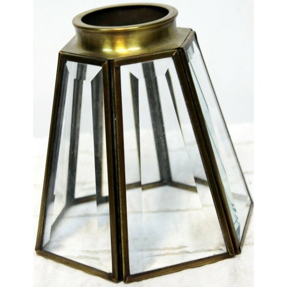 Clear 6-sided Faceted Glass Small Lamp Shade Brass Ceiling Fan 5" Tall Brushed - Picture 2 of 8